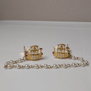 Faux Pearl Trolley Car Cardigan Sweater Clip